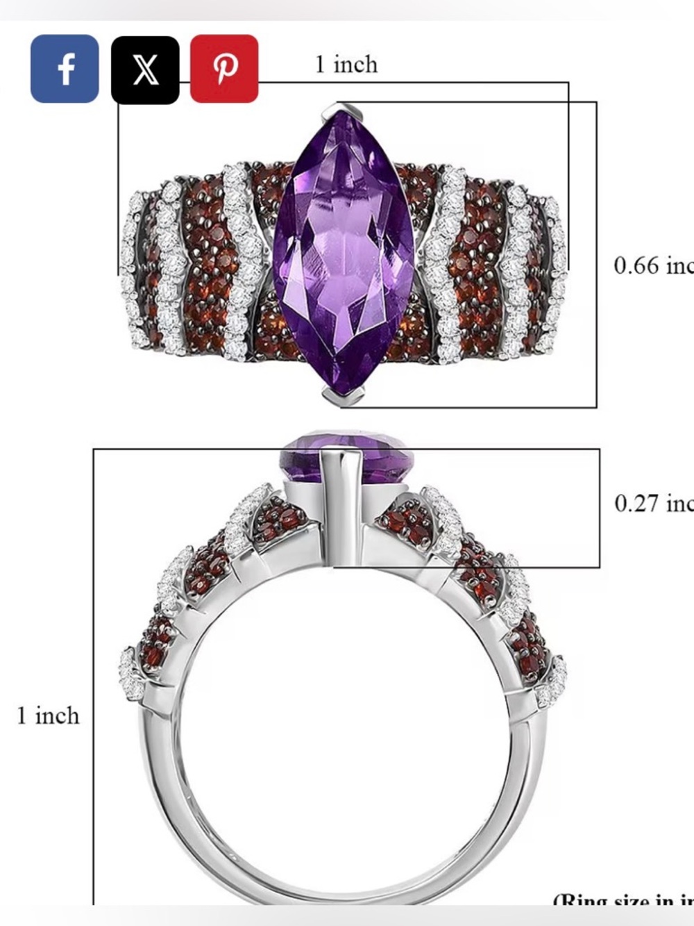 Moroccan Amethyst, Garnet & Zircon Celestial Elegance Ring Platinum over 6 - Picture 11 of 11